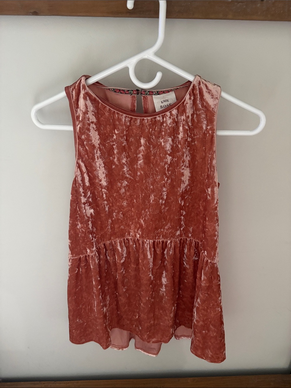 Knox Rose Dusty Rose Crushed Velvet Peplum Tank